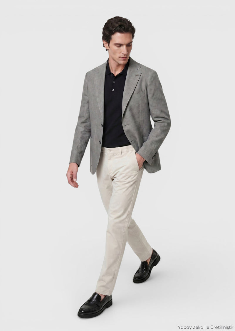 Gri Shirt Shoulder Slim Fit %100 Keten Ceket