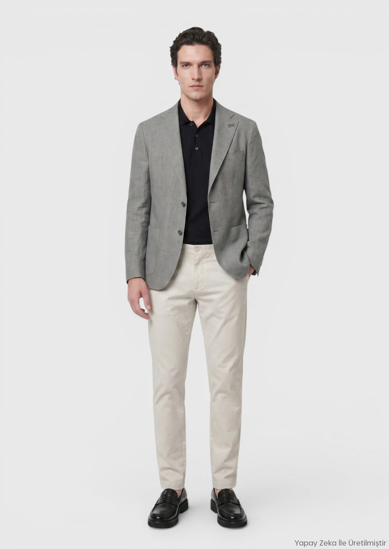 Gri Shirt Shoulder Slim Fit %100 Keten Ceket