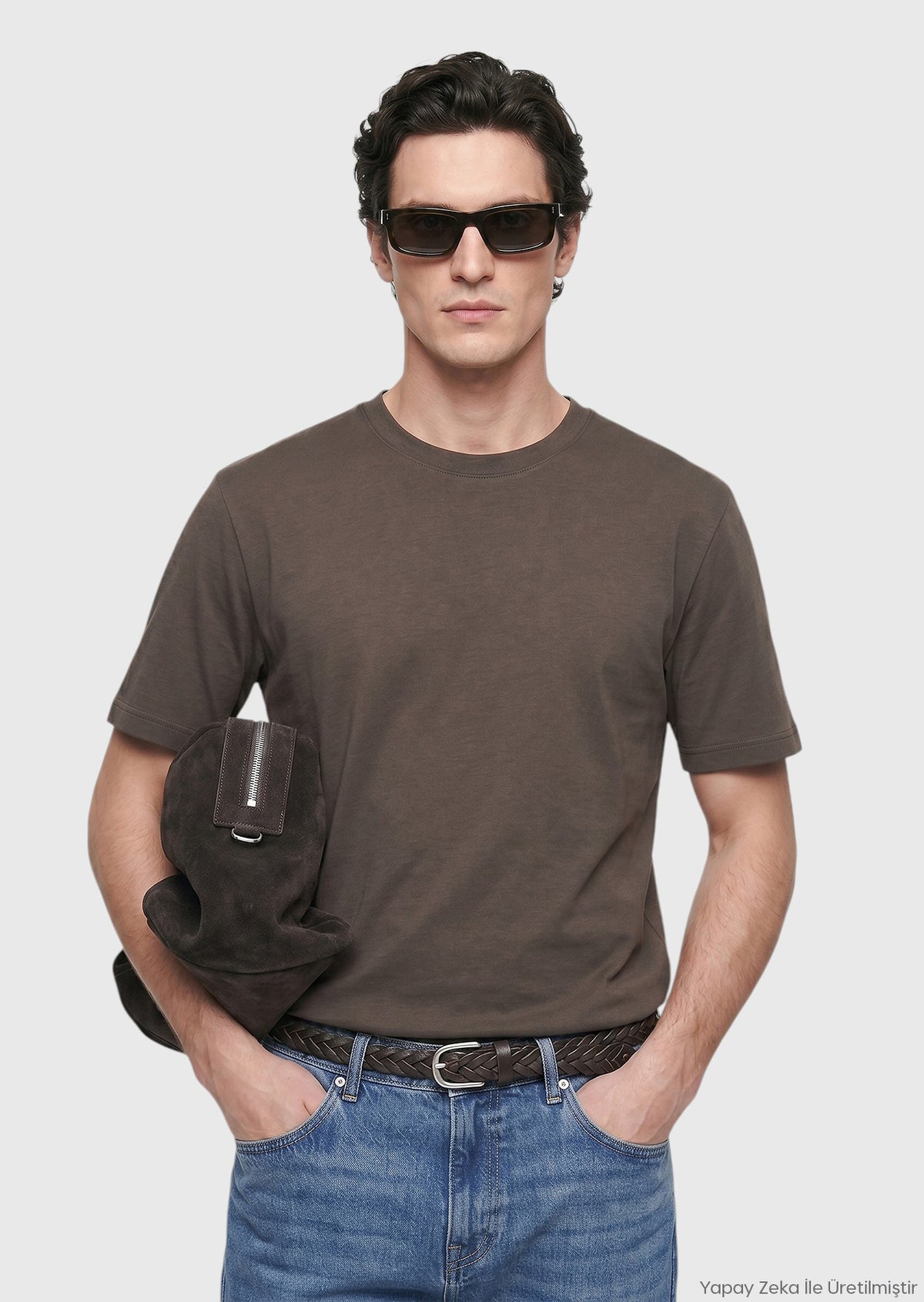 Vizon Düz Bisiklet Yaka %100 Pamuk T-Shirt