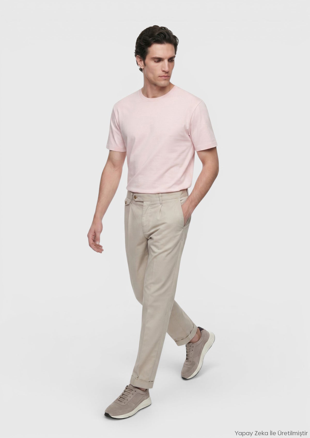 Açık Pembe Düz Bisiklet Yaka %100 Pamuk T-Shirt