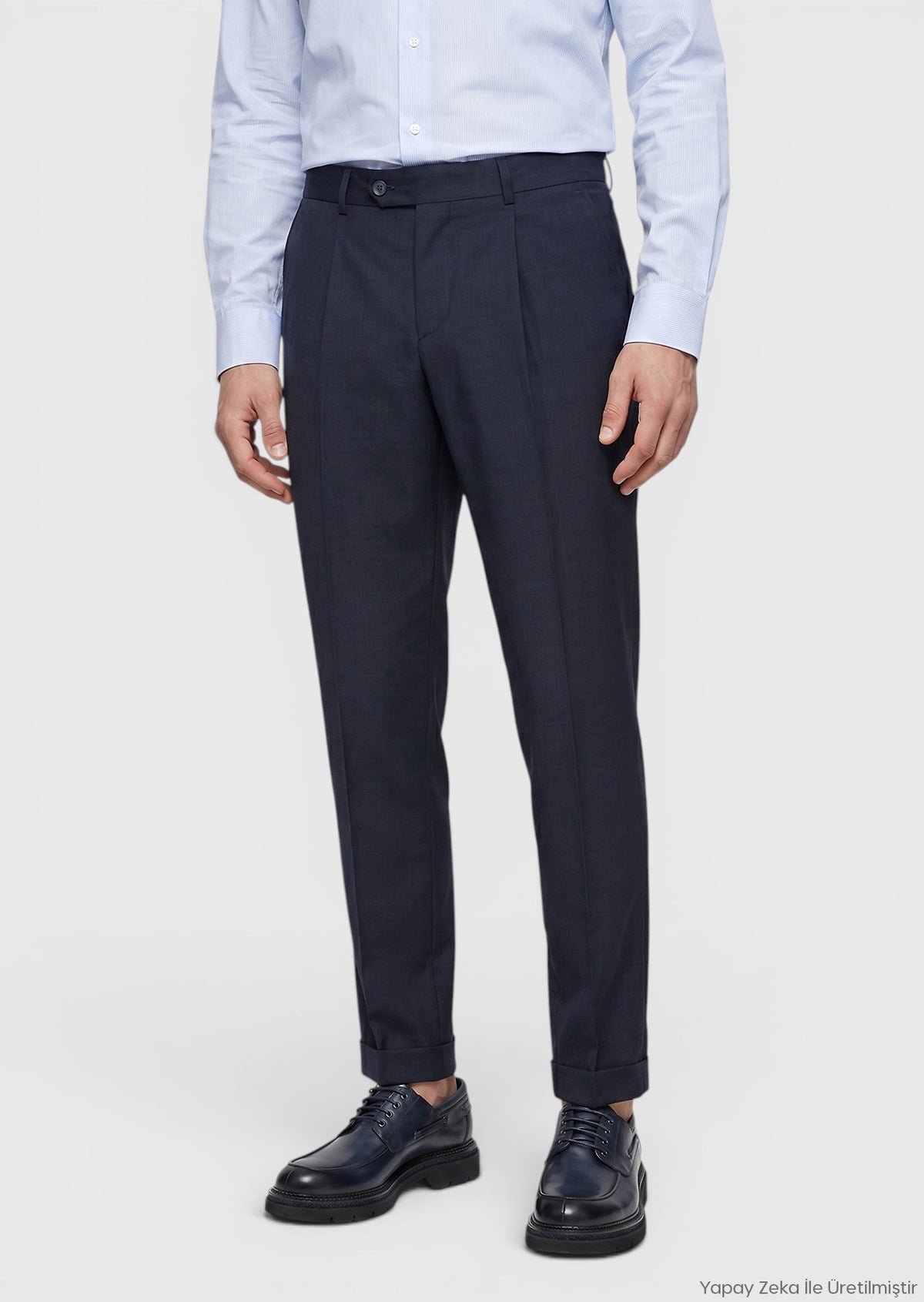 Lacivert Düz Dokuma Regular Fit Casual %100 Yün Pantolon