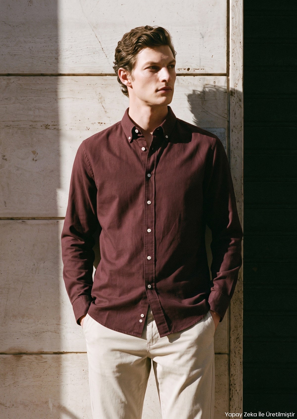 Bordo Düz Regular Fit Uzun Kumaş Casual Gömlek