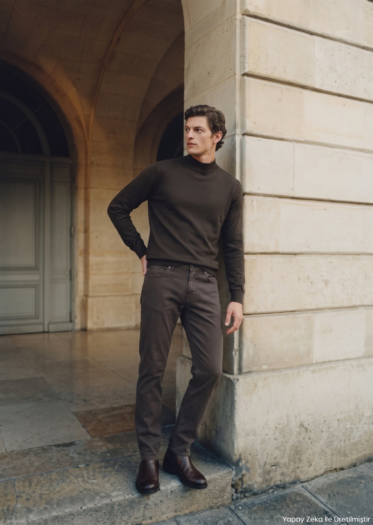 Koyu Kahve Düz Dokuma Regular Fit Casual Pamuk Karışımlı Pantolon