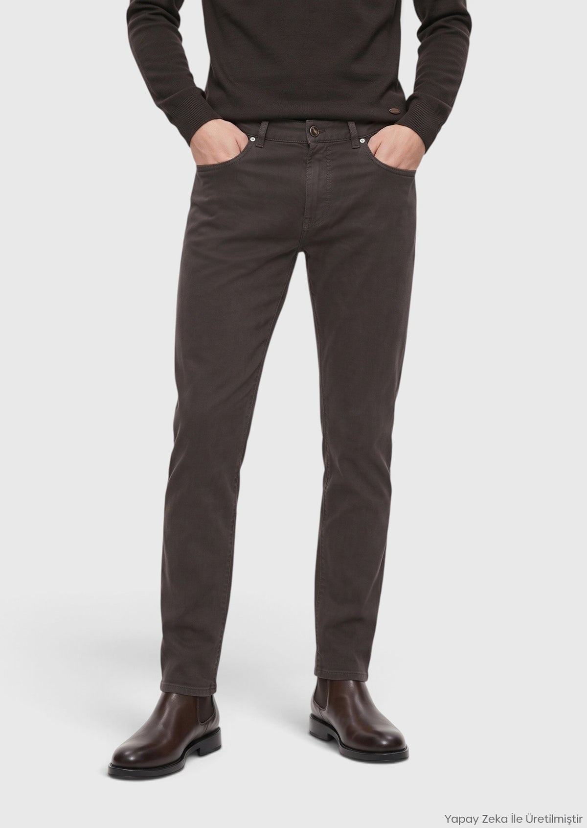 Koyu Kahve Düz Dokuma Regular Fit Casual Pamuk Karışımlı Pantolon