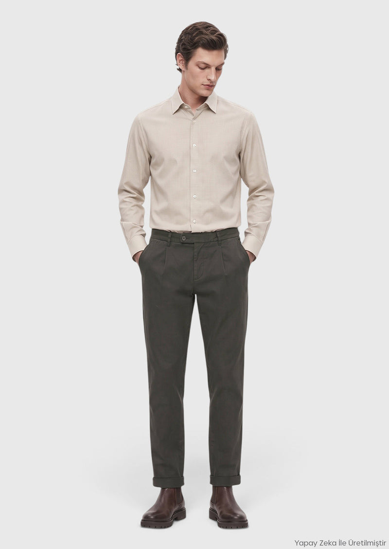 Antrasit Düz Dokuma Regular Fit Casual Pamuk Karışımlı Pantolon