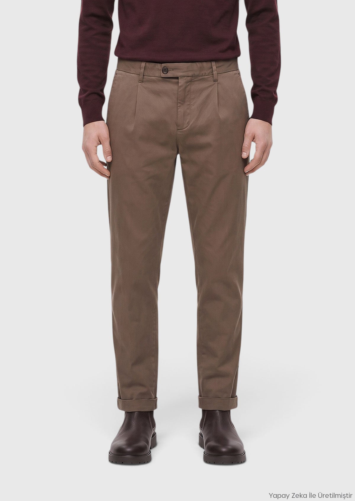 Açık Kahve Düz Dokuma Regular Fit Casual Pamuk Karışımlı Pantolon