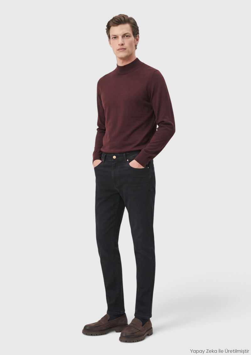 Antrasit Düz Regular Fit Denim Pamuk Karışımlı Pantolon