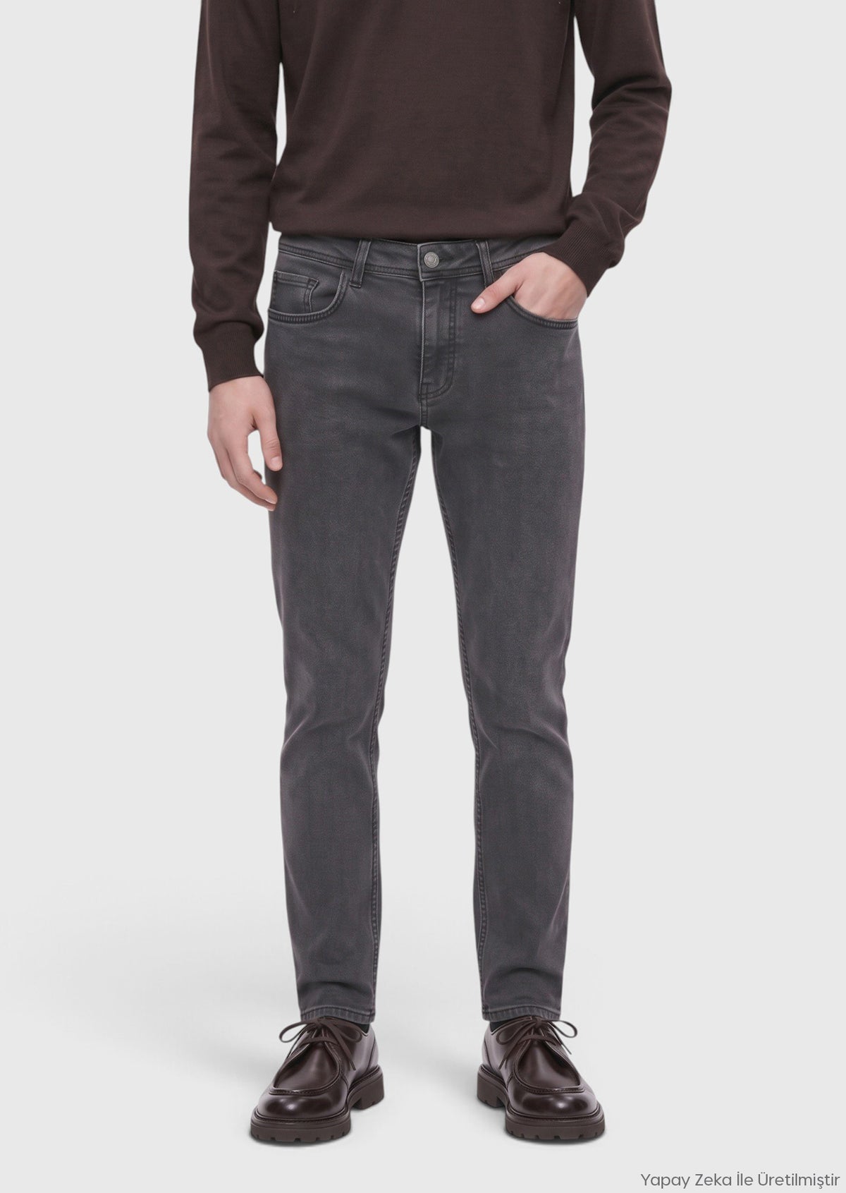 Antrasit Dokuma Slim Fit Casual Pamuk Karışımlı Pantolon