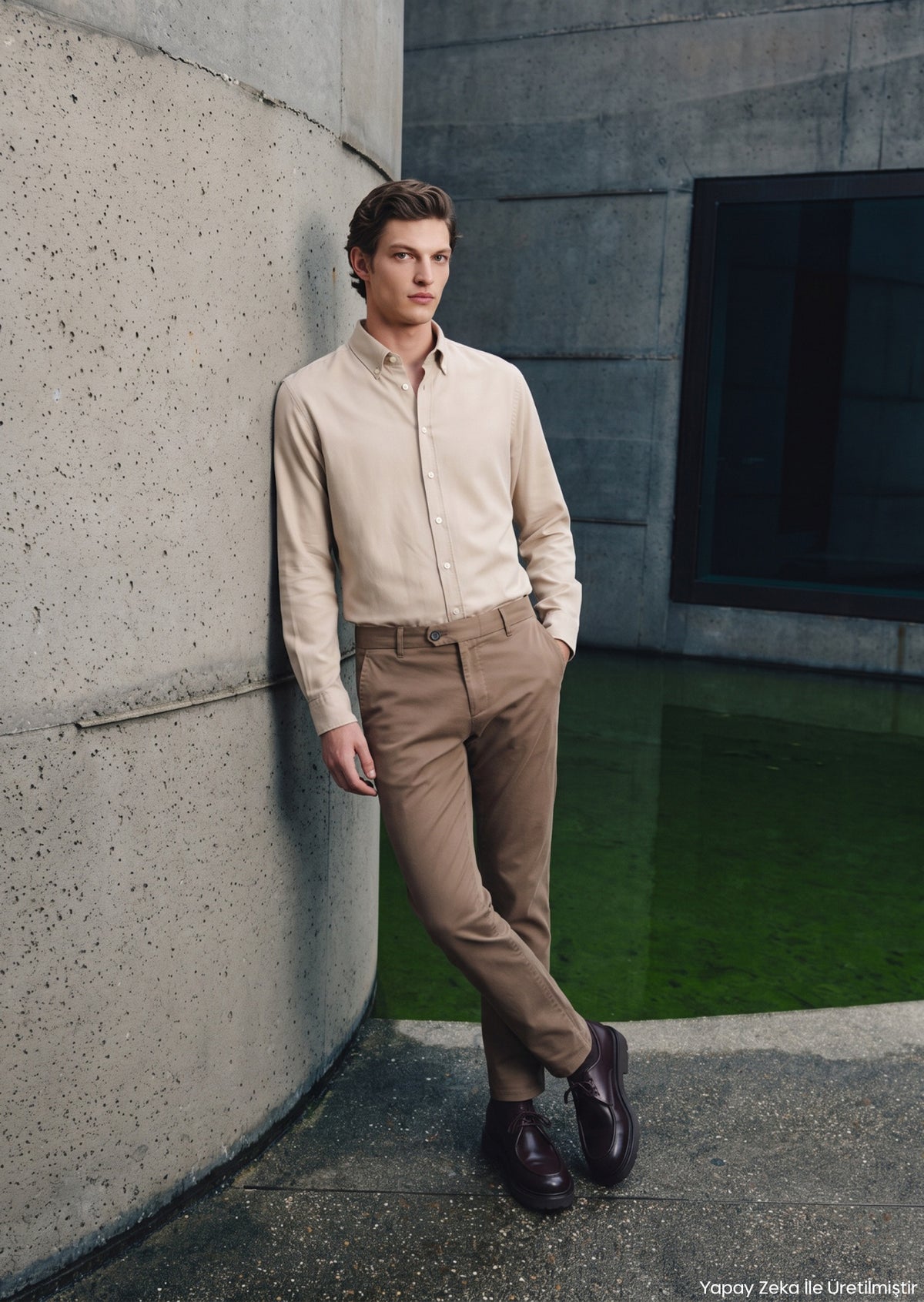 Haki Düz Dokuma Regular Fit Casual Pamuk Karışımlı Pantolon