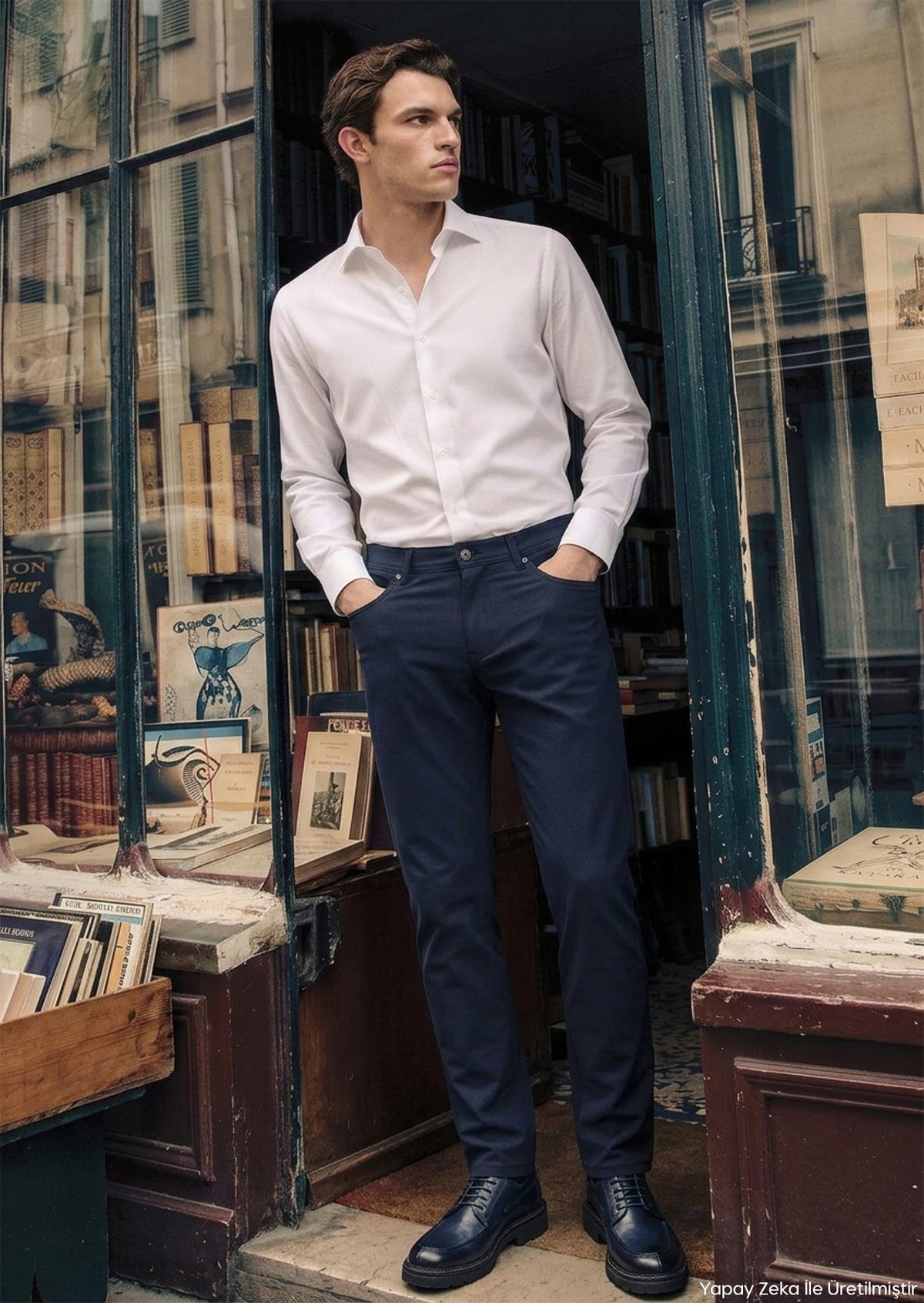 Lacivert Dokuma Slim Fit Casual Pantolon