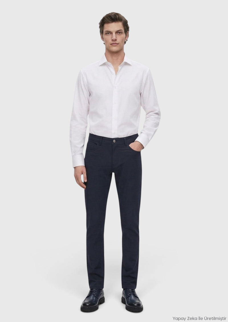 Lacivert Dokuma Slim Fit Casual Pantolon