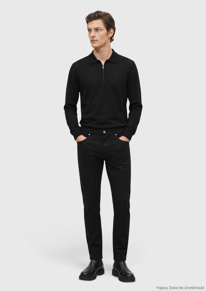 Siyah Dokuma Slim Fit Casual Pantolon