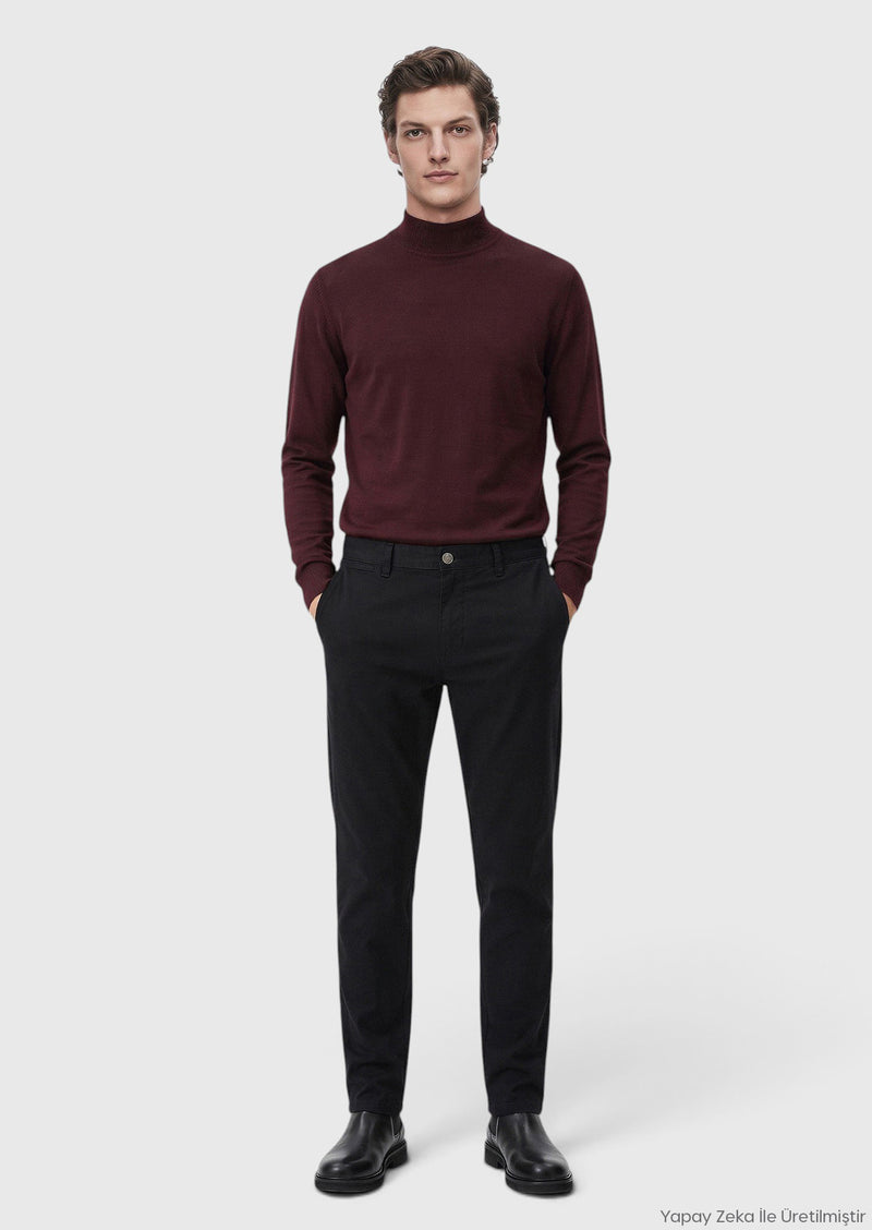 Antrasit Düz Dokuma Slim Fit Casual Pamuk Karışımlı Pantolon