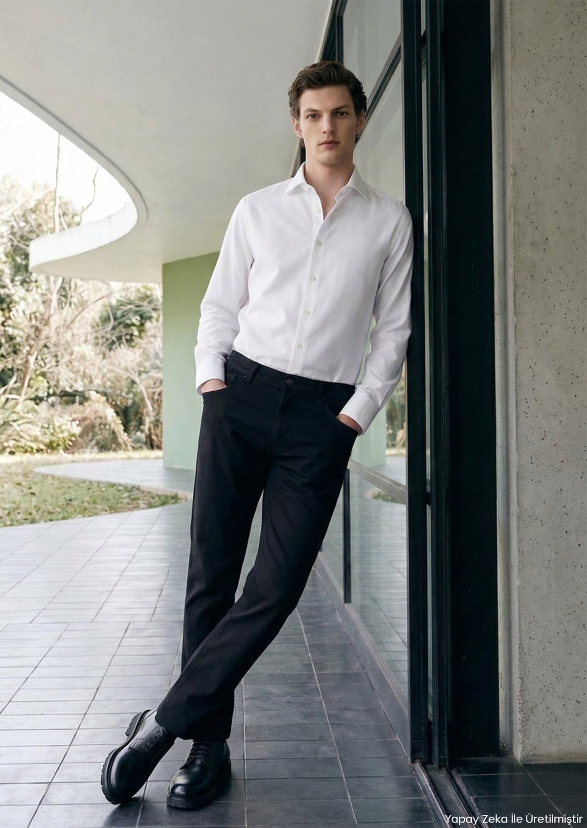 Siyah Düz Dokuma Slim Fit Casual Pamuk Karışımlı Pantolon
