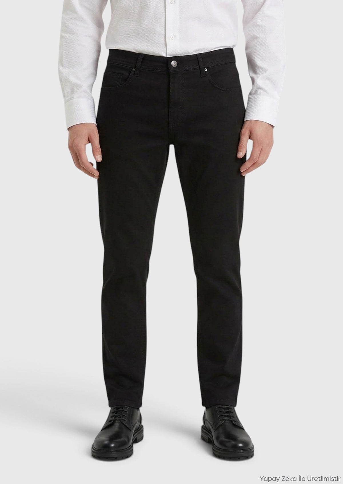 Siyah Düz Dokuma Slim Fit Casual Pamuk Karışımlı Pantolon