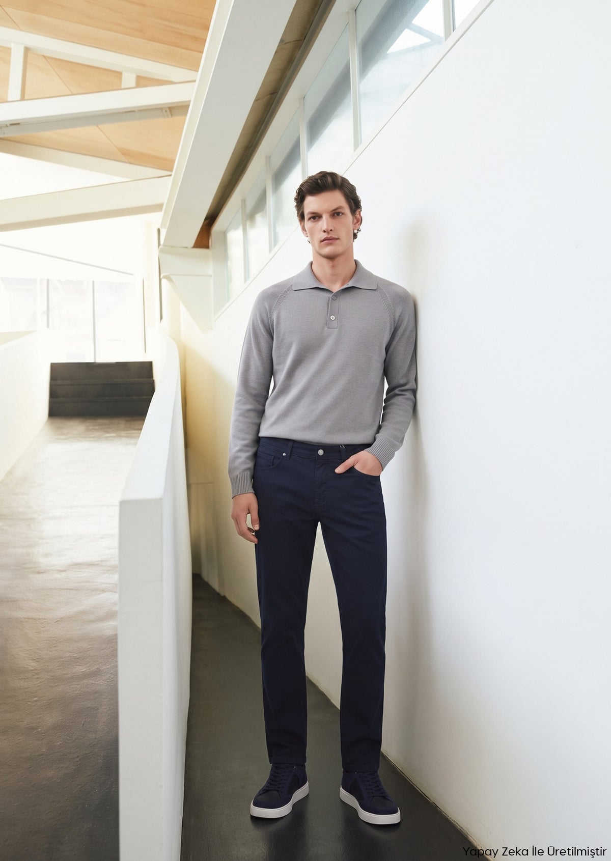 Lacivert Dokuma Regular Fit Casual Yün Karışımlı Pantolon