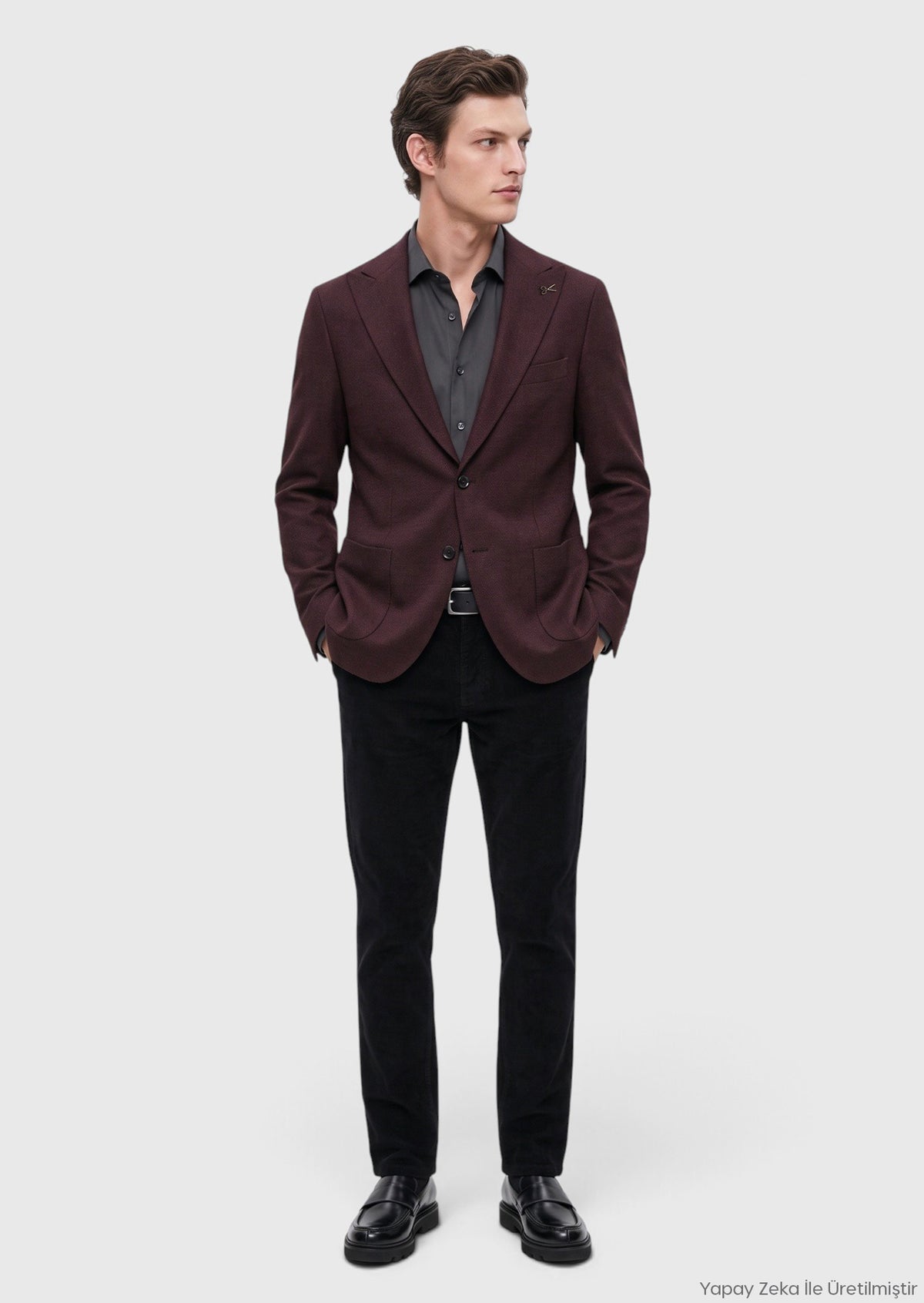 Bordo Desenli Shirt Shoulder Slim Fit Yün Karışımlı Ceket