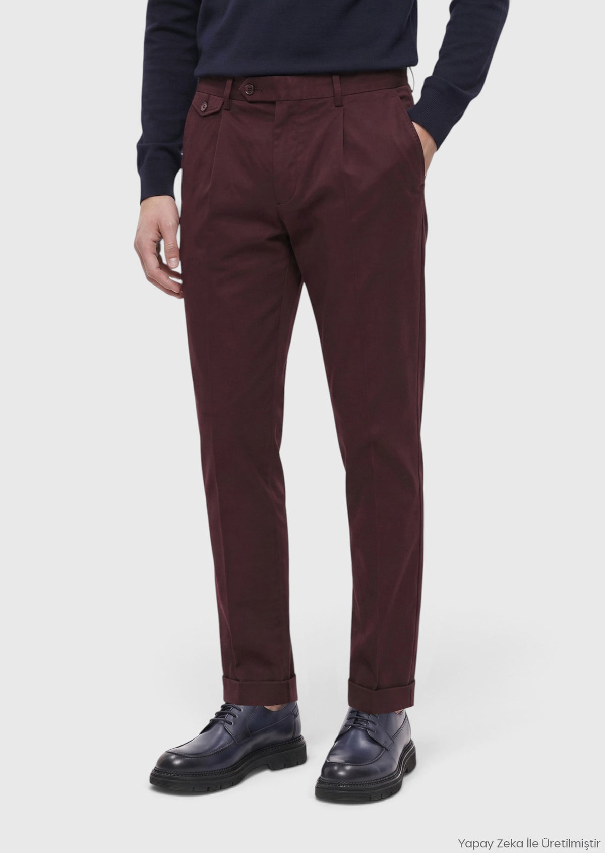 Mürdüm Düz Dokuma Relaxed Fit Casual Pamuk Karışımlı Pantolon