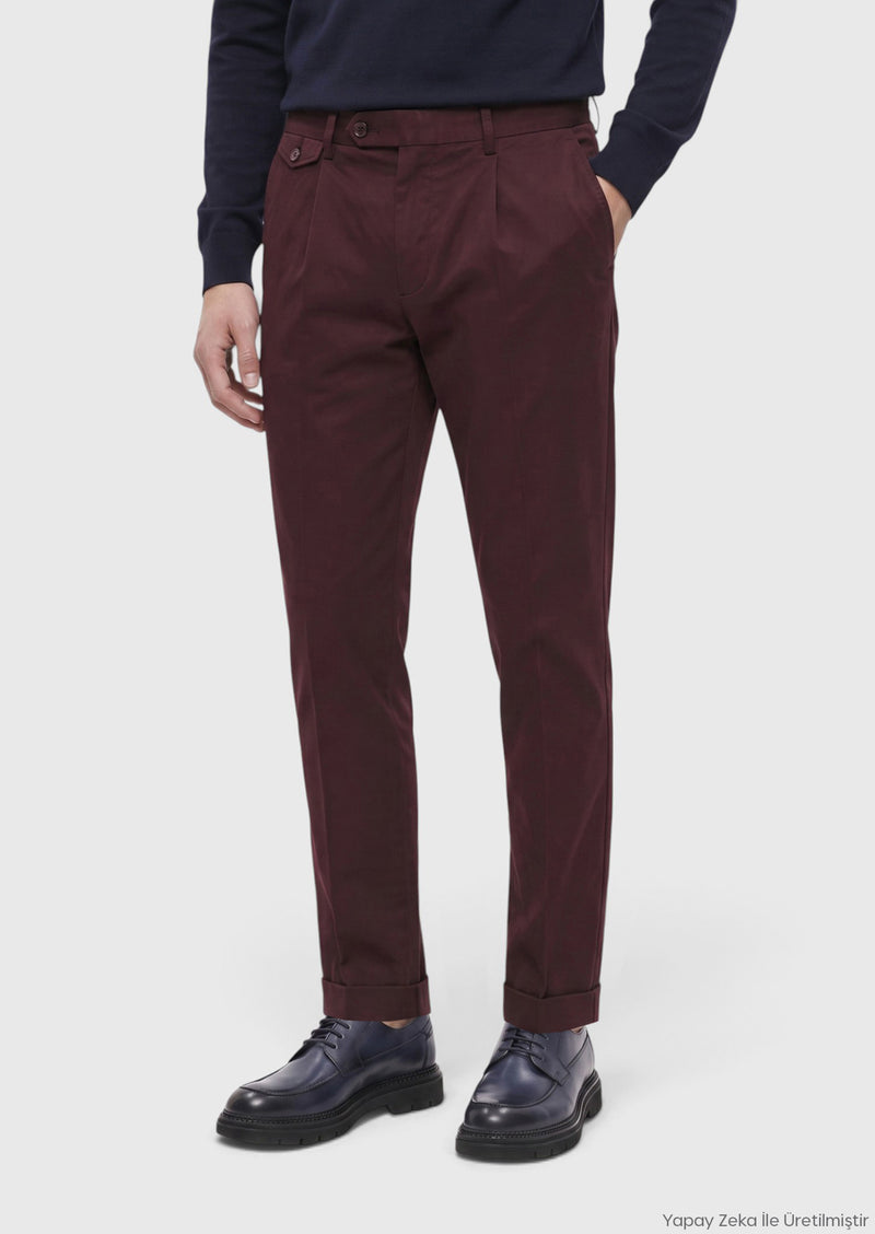 Mürdüm Düz Dokuma Relaxed Fit Casual Pamuk Karışımlı Pantolon