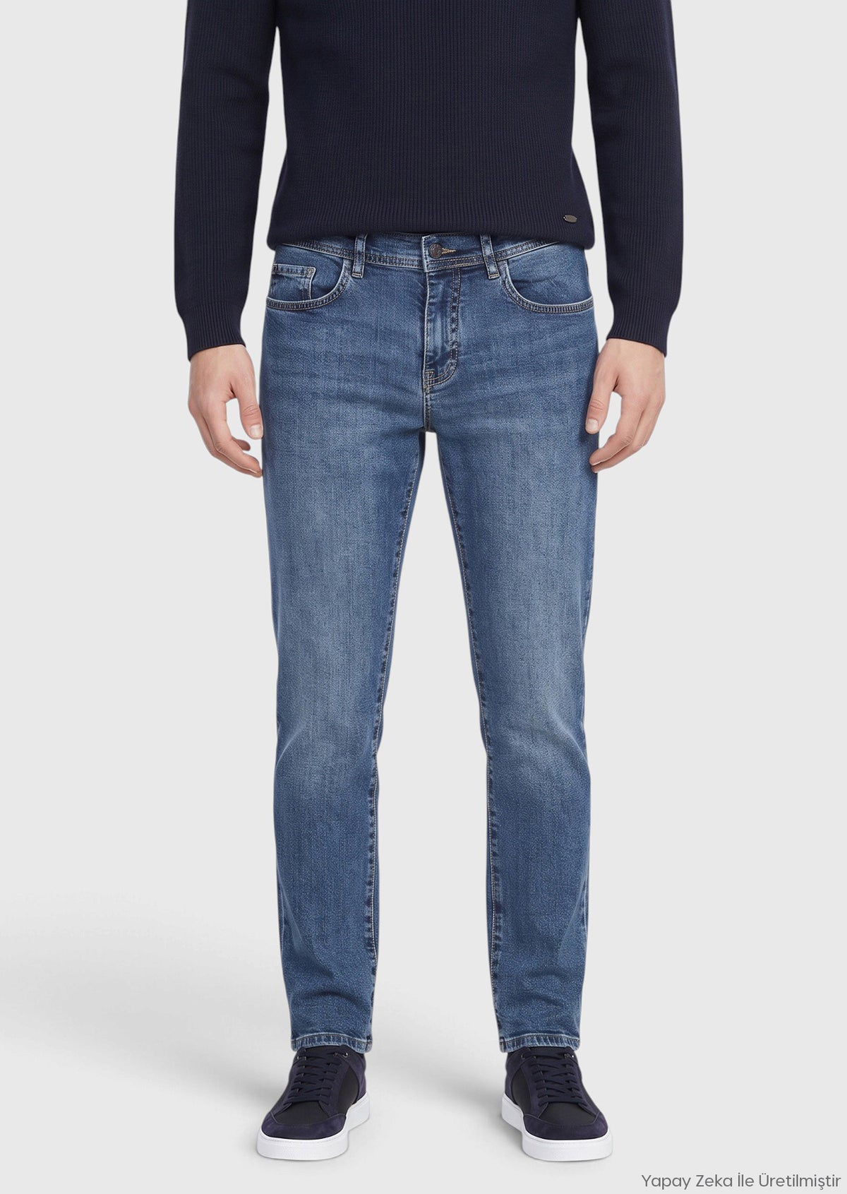 Koyu Mavi Slim Fit Denim Pamuk Karışımlı Pantolon