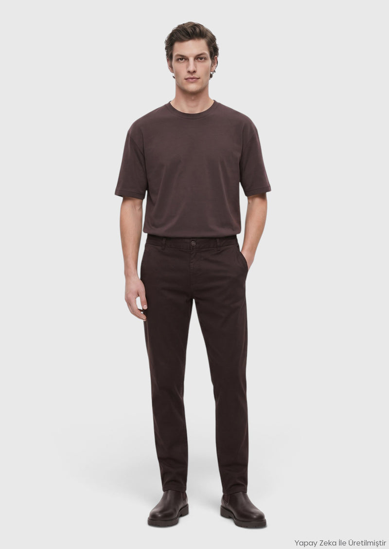 Mürdüm Düz Dokuma Jogging Fit Casual Pantolon