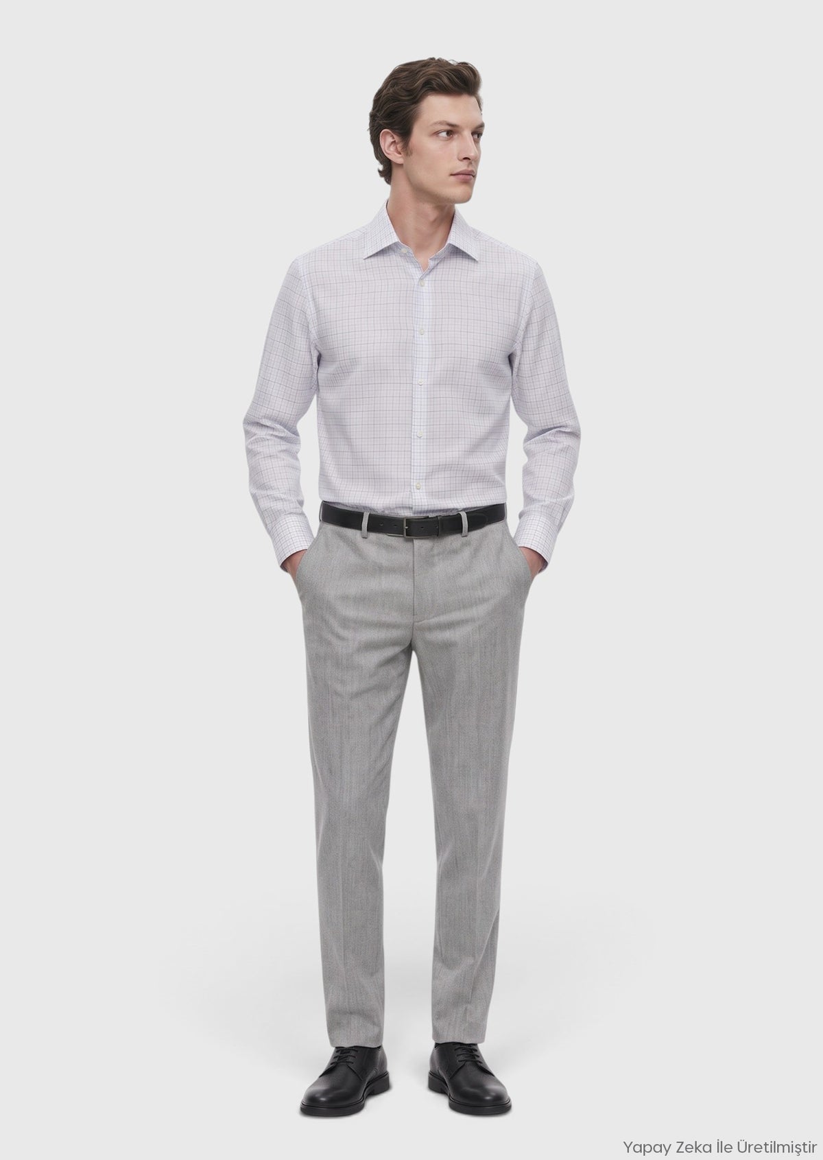 Gri Düz Dokuma Regular Fit Klasik Yün Karışımlı Pantolon