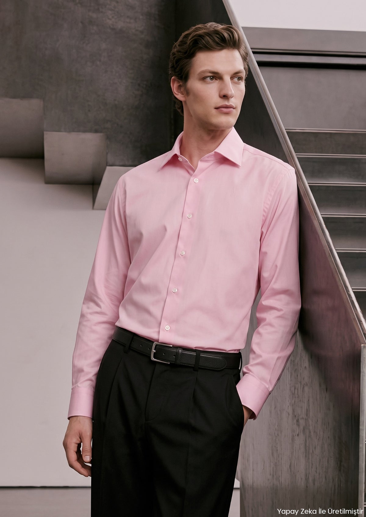Pembe Düz Regular Fit Uzun Dokuma Klasik Pamuk Karışımlı Gömlek