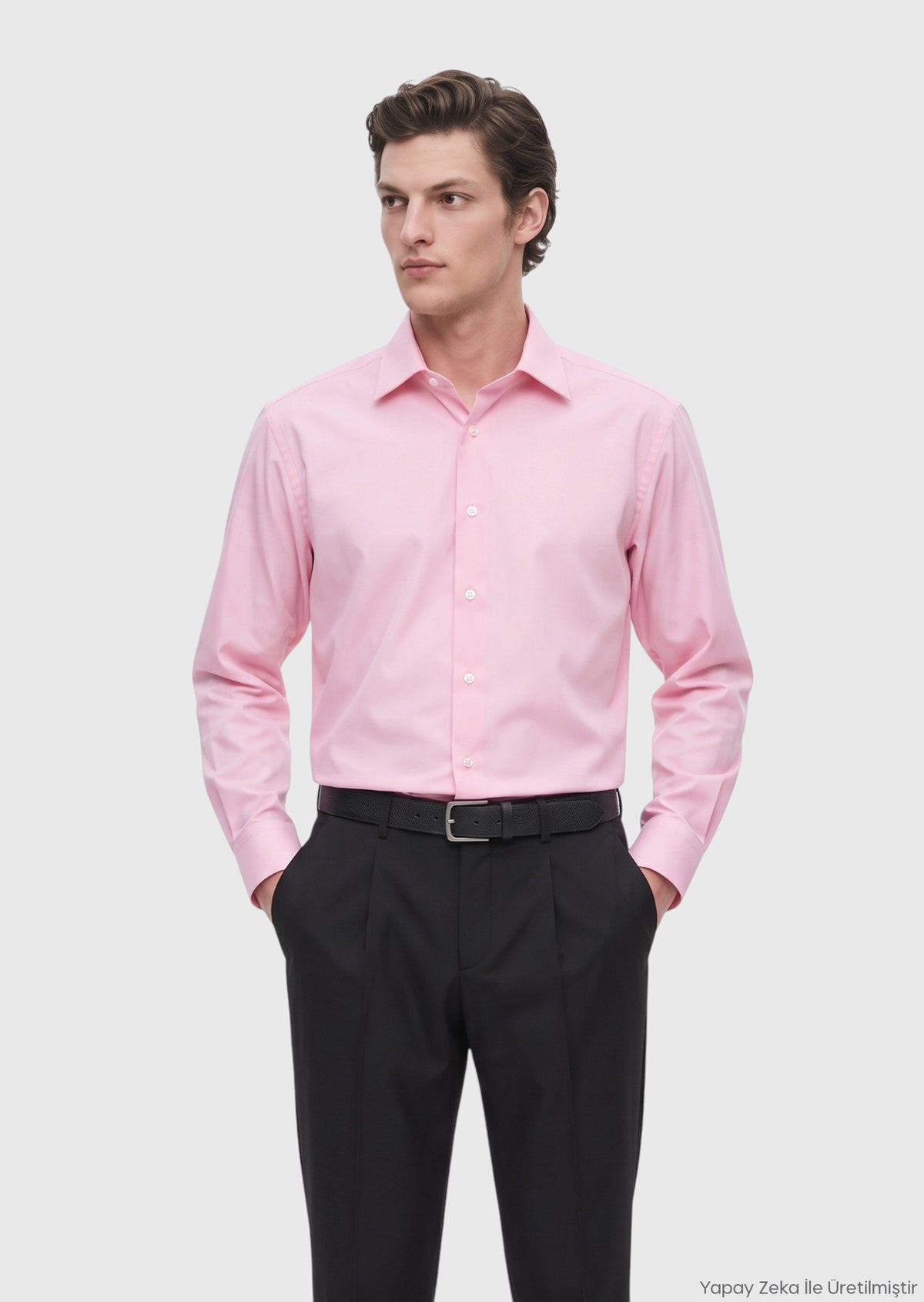 Pembe Düz Regular Fit Uzun Dokuma Klasik Pamuk Karışımlı Gömlek