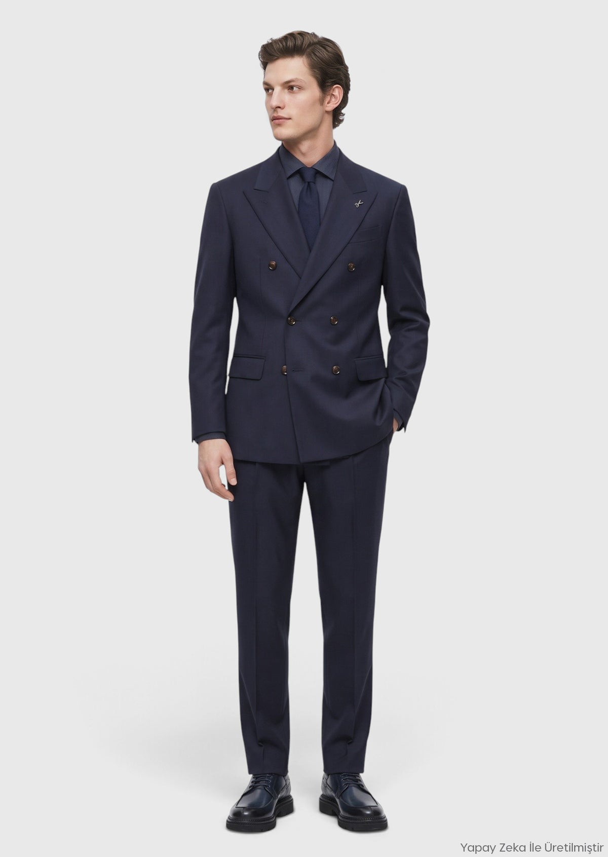 Lacivert Düz Relaxed Fit %100 Yün Takım Elbise