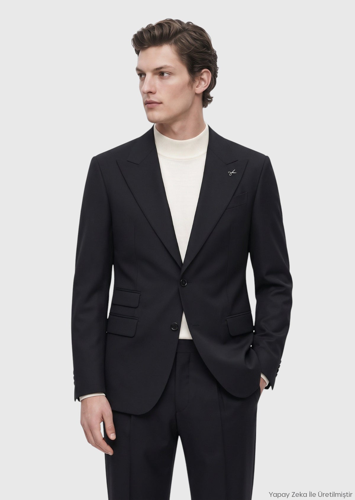 Siyah Düz Relaxed Fit %100 Yün Takım Elbise