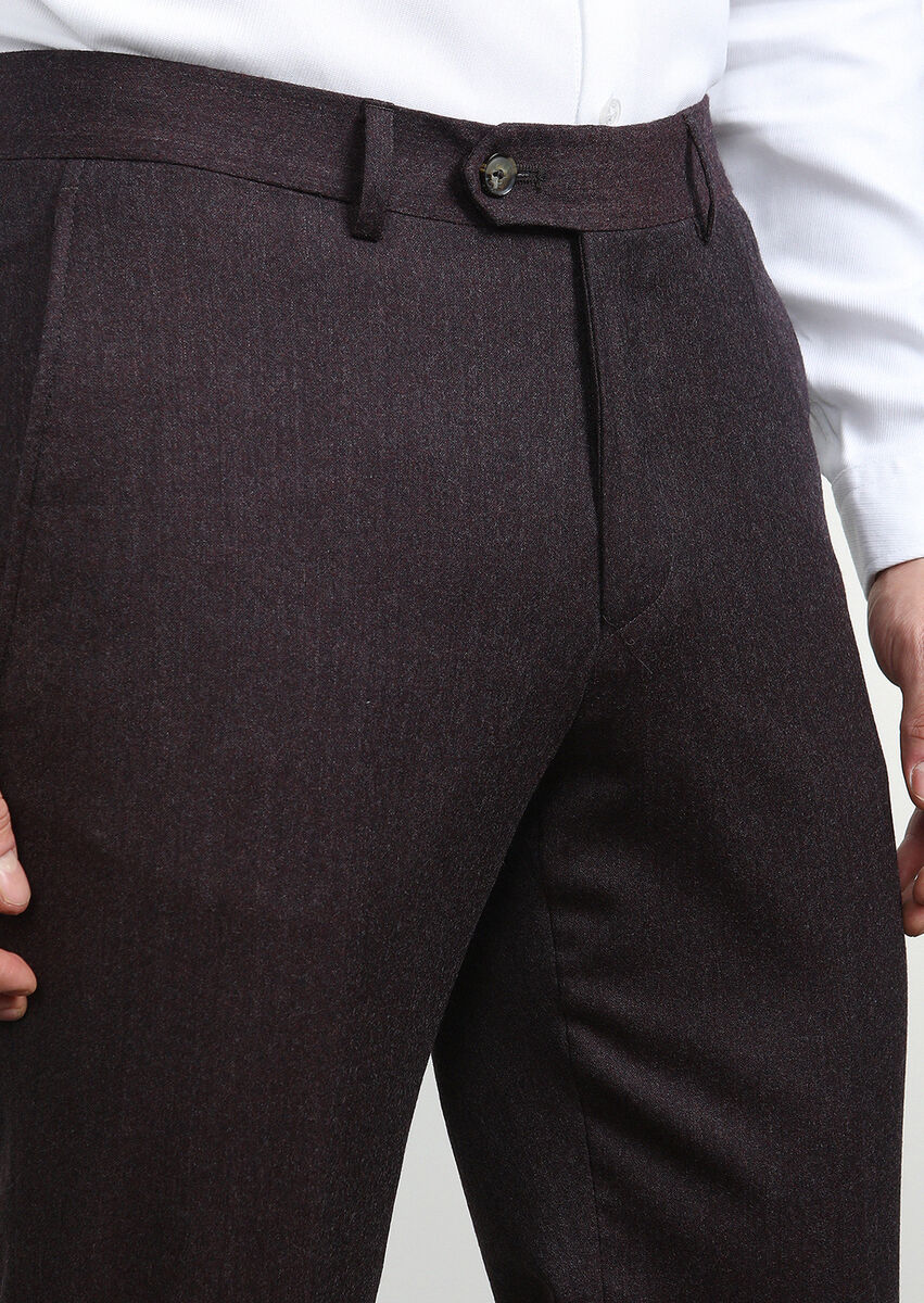 Açık Kahve Düz Kumaş Slim Fit Klasik Yün Karışımlı Pantolon