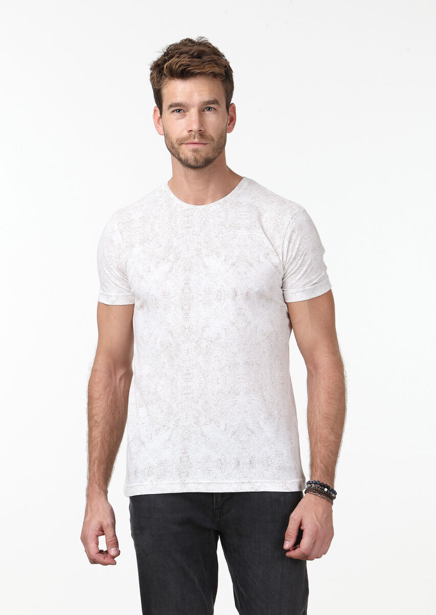 Turuncu Baskılı Pamuk Karışımlı T-Shirt