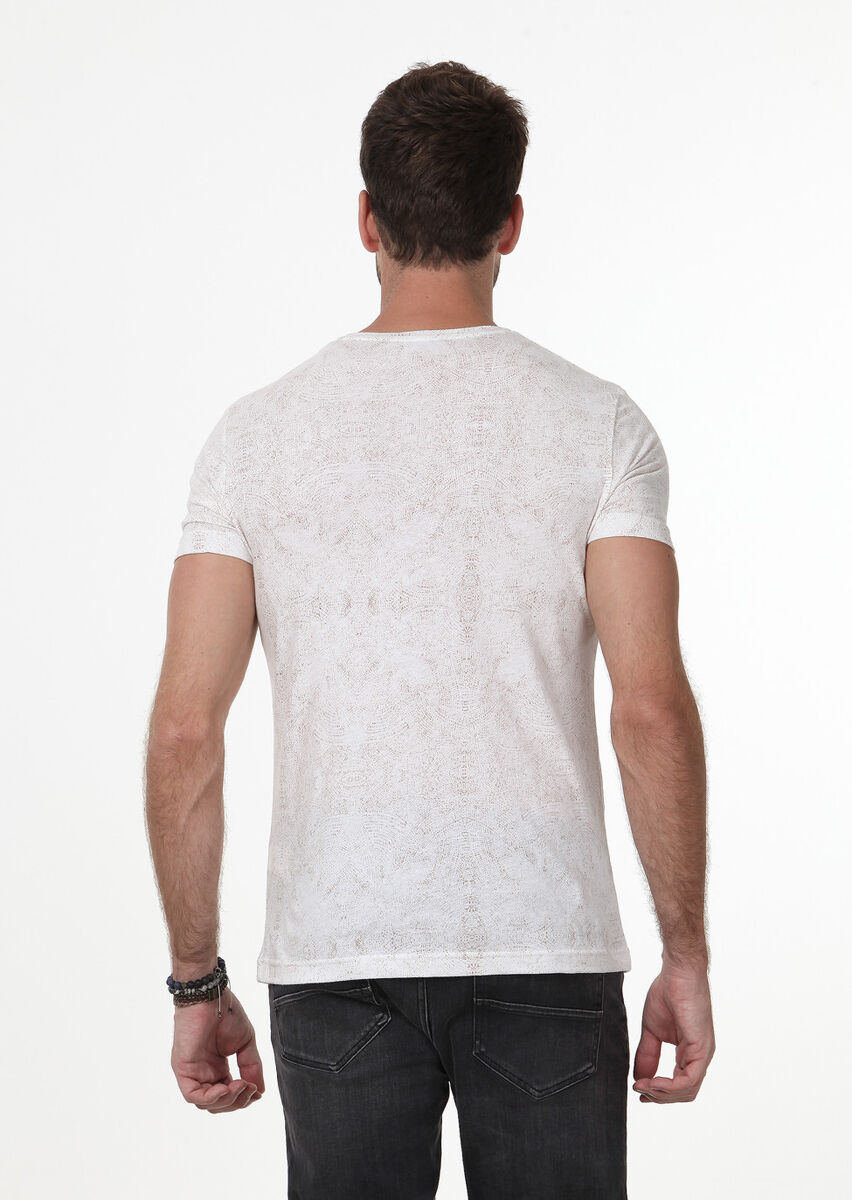 Turuncu Baskılı Pamuk Karışımlı T-Shirt