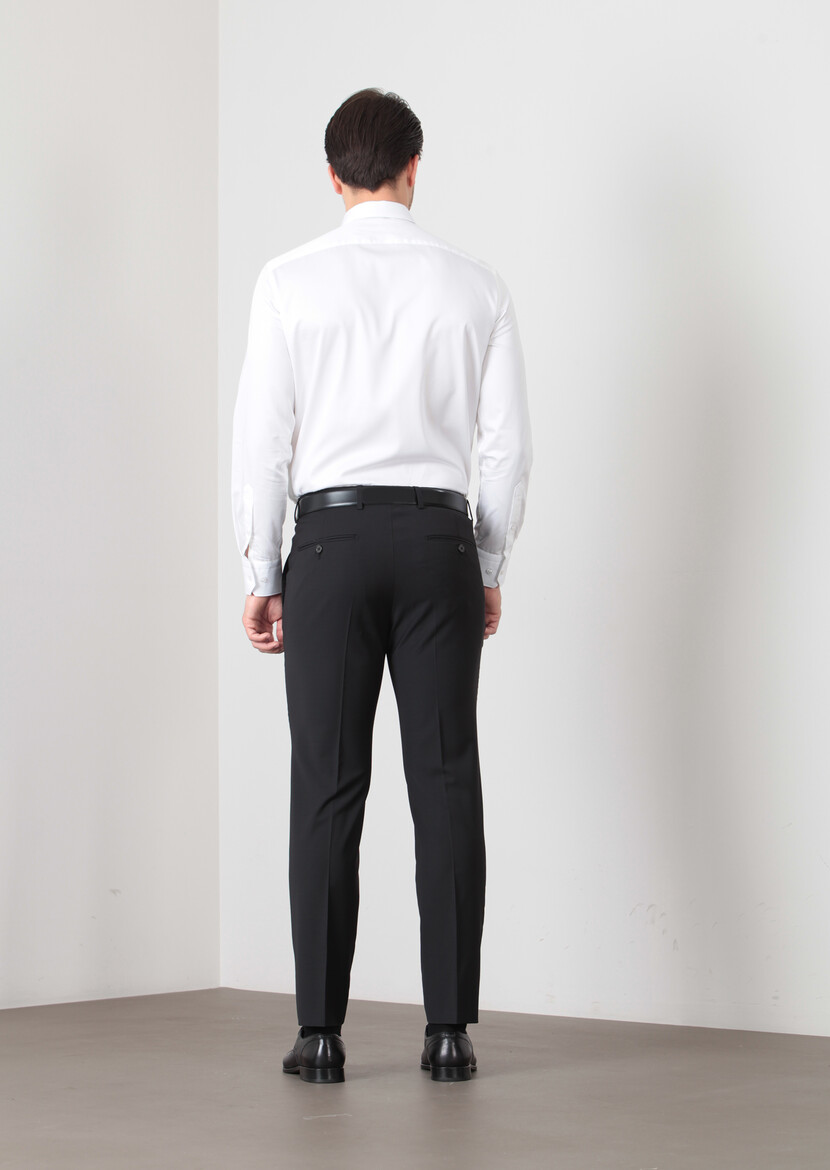 Siyah Düz Kumaş Modern Fit Klasik Yün Karışımlı Pantolon - Thumbnail