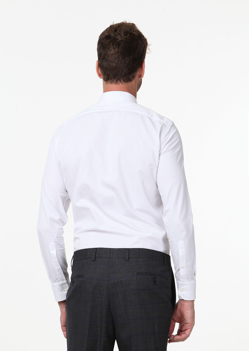 Beyaz Düz Fitted Fit Dokuma Klasik Pamuk Karışımlı Gömlek