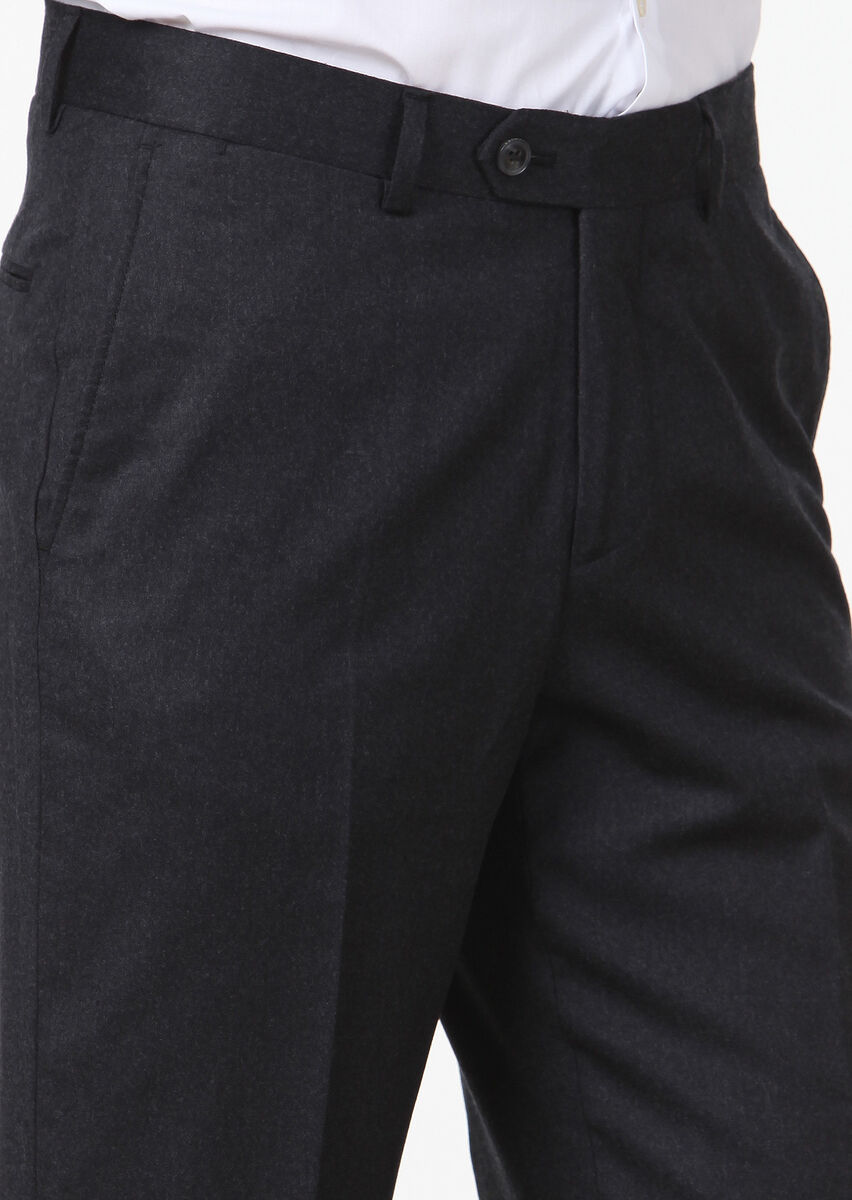 Antrasit Düz Dokuma Regular Fit Klasik %100 Yün Pantolon