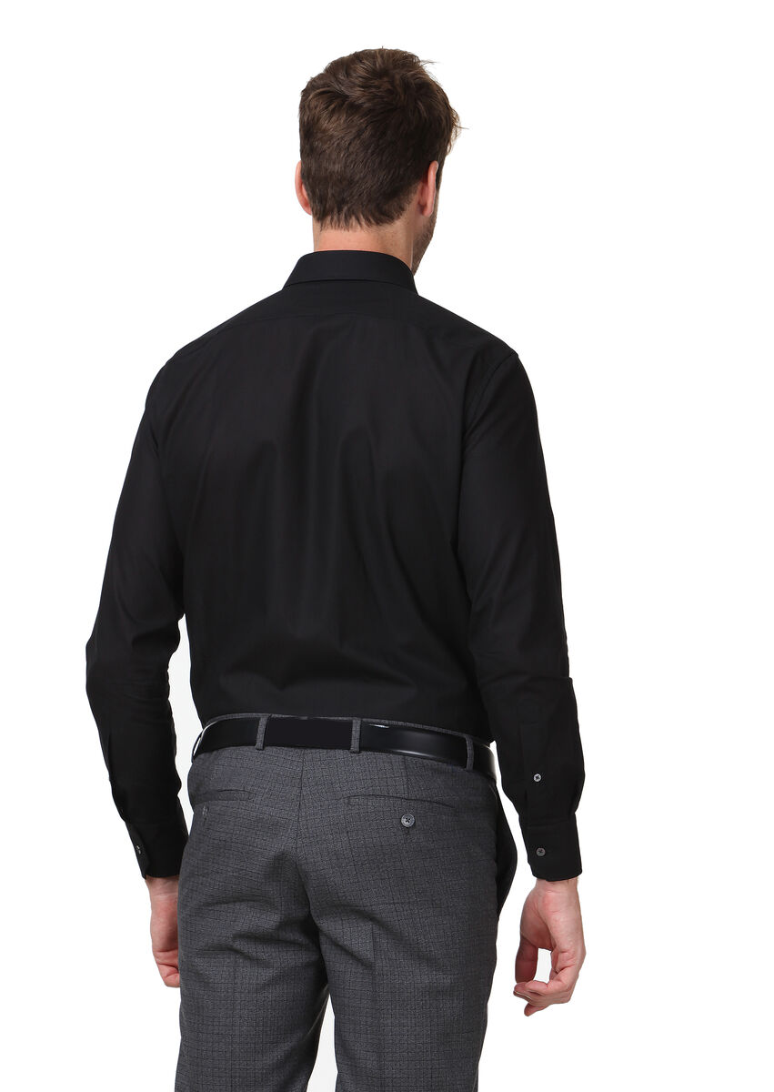 Siyah Desenli Regular Fit Dokuma Klasik %100 Pamuk Gömlek