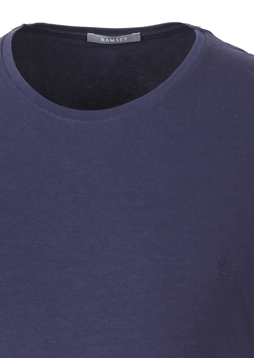 Lacivert Düz Pamuk Karışımlı T-Shirt - Thumbnail