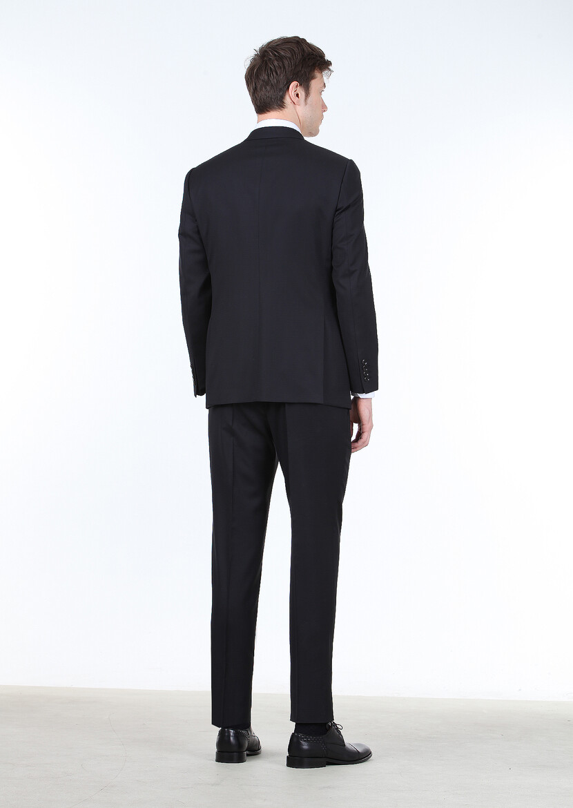 Siyah Mikro Regular Fit %100 Yün Takım Elbise - Thumbnail