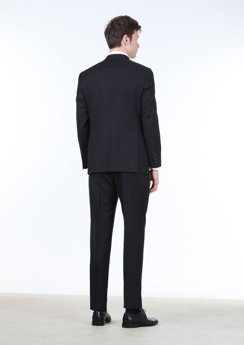 Siyah Mikro Regular Fit %100 Yün Takım Elbise