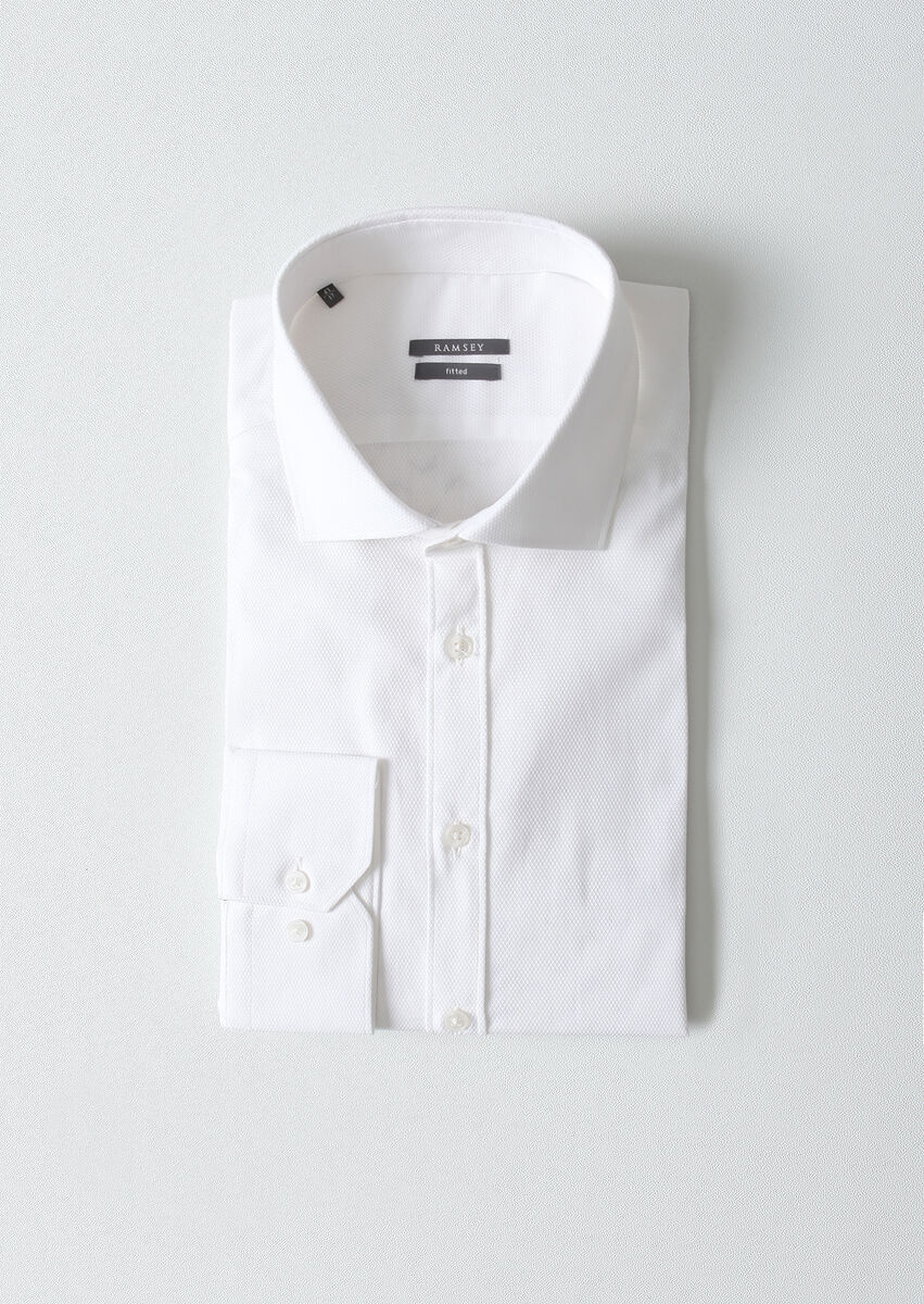 Beyaz Desenli Fitted Fit Dokuma Klasik %100 Pamuk Gömlek