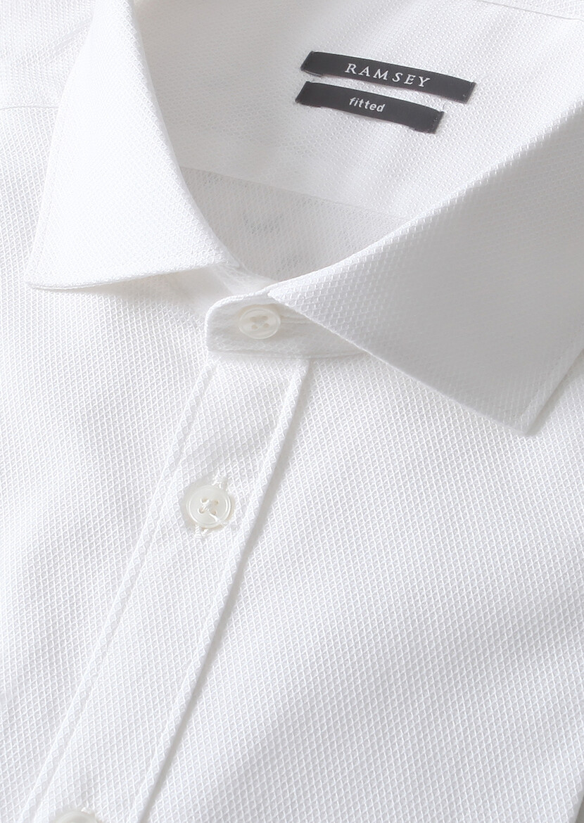 Beyaz Desenli Fitted Fit Dokuma Klasik %100 Pamuk Gömlek - Thumbnail