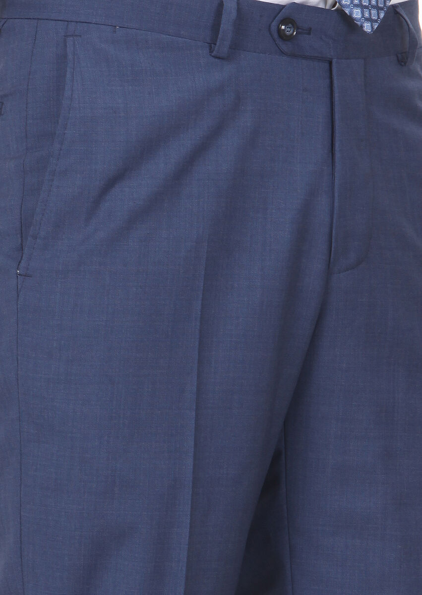 Mavi Düz Dokuma Regular Fit Klasik %100 Yün Pantolon