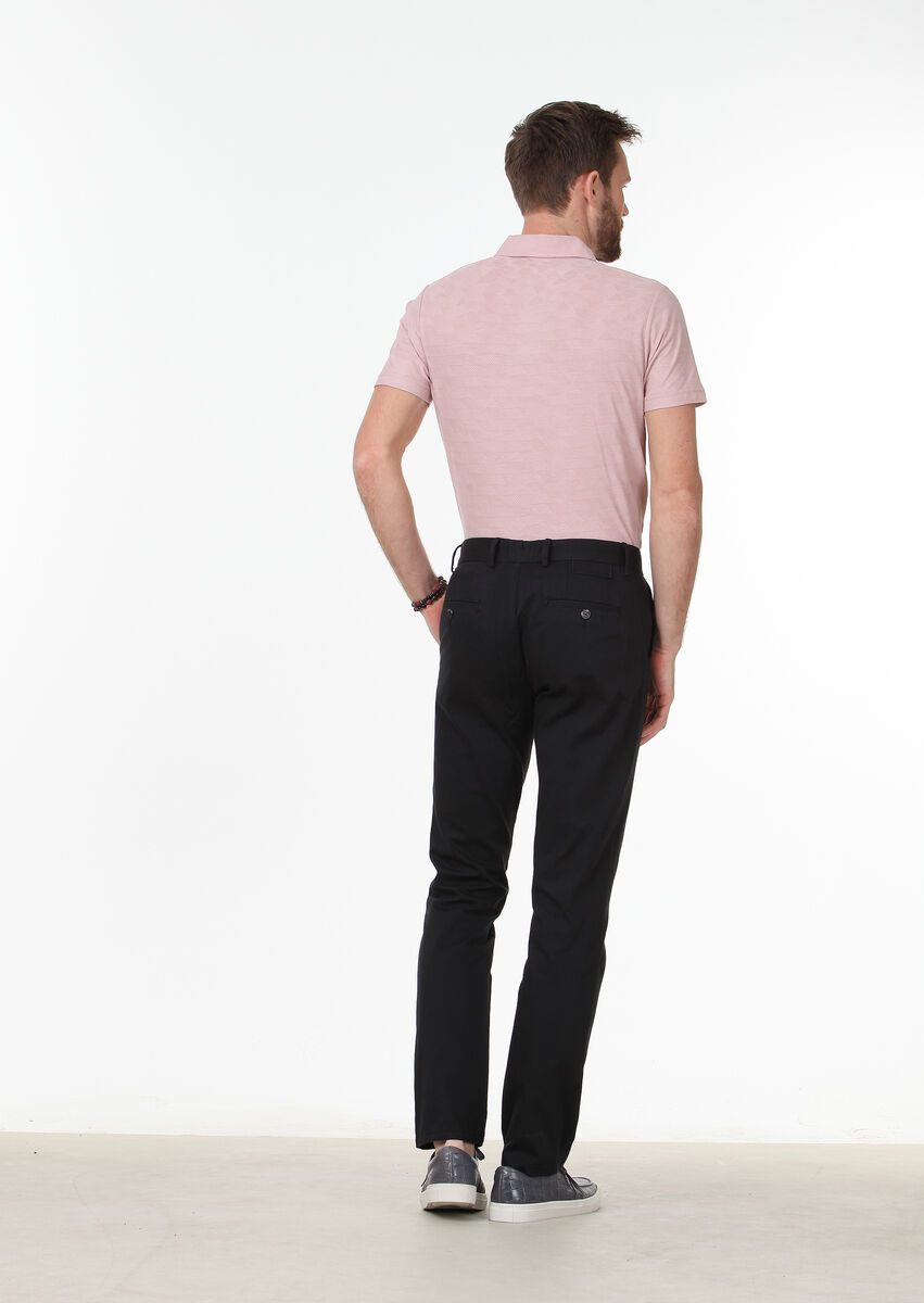 Siyah Dokuma Regular Fit Casual Pamuk Karışımlı Pantolon