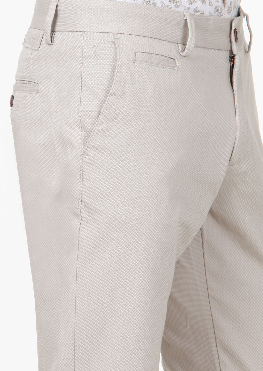 Bej Dokuma Regular Fit Casual Pamuk Karışımlı Pantolon