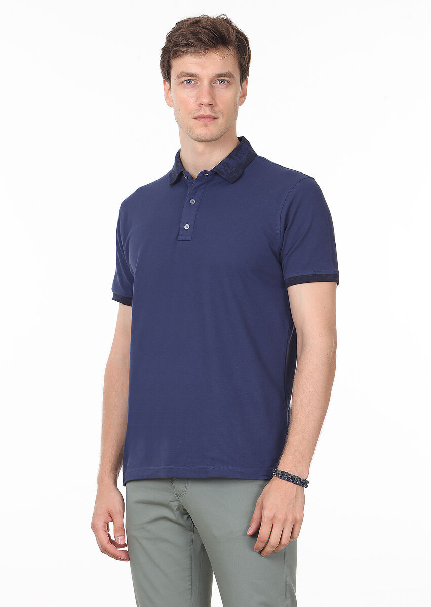 Açık Lacivert Düz Polo Yaka %100 Pamuk T-Shirt