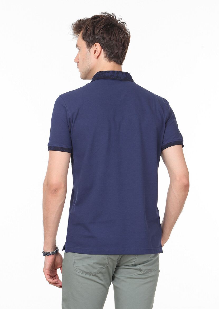 Açık Lacivert Düz Polo Yaka %100 Pamuk T-Shirt - Thumbnail