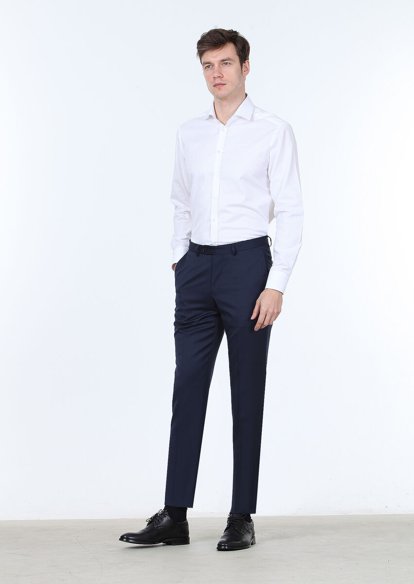 Saks Düz Kumaş Regular Fit Klasik %100 Yün Pantolon