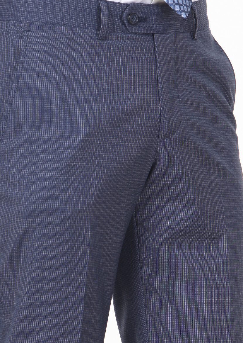 Lacivert Kumaş Modern Fit Klasik %100 Yün Pantolon - Thumbnail