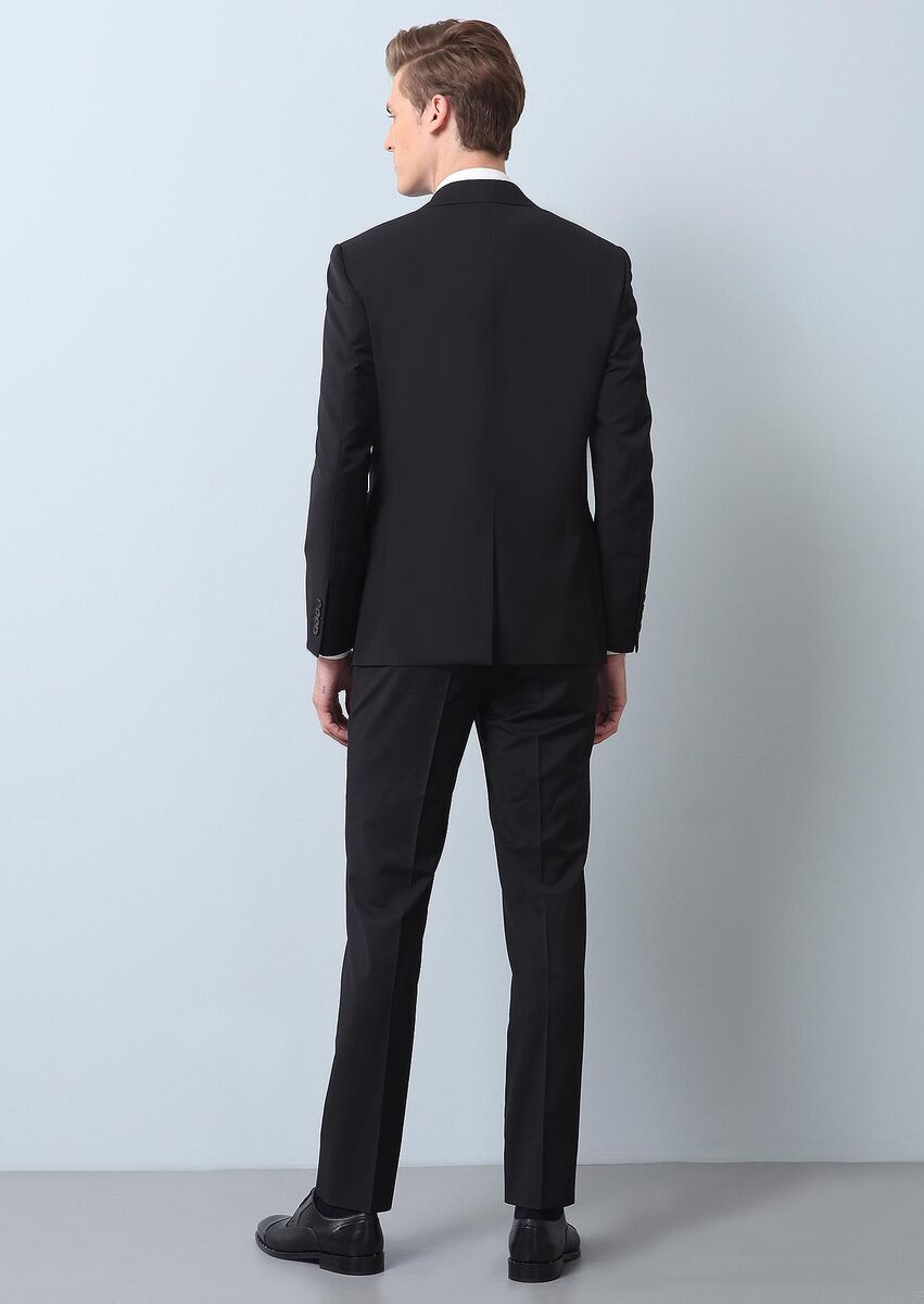 Siyah Düz Regular Fit %100 Yün Takım Elbise